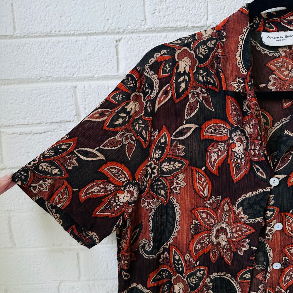 Vintage Y2K Amanda Smith Pure Silk Paisley Floral Sheer Button Up M - Picture 3 of 8